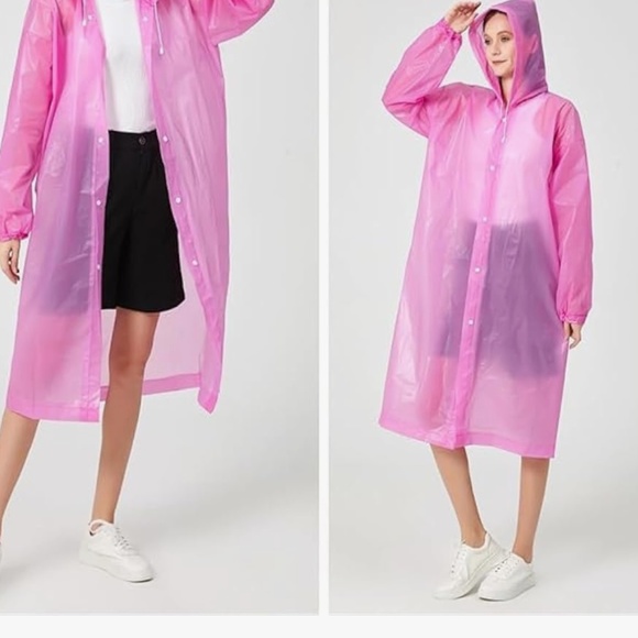 Vacation travel packable light Hooded Raincoat summer vacation   pink hooded rai - Picture 1 of 2